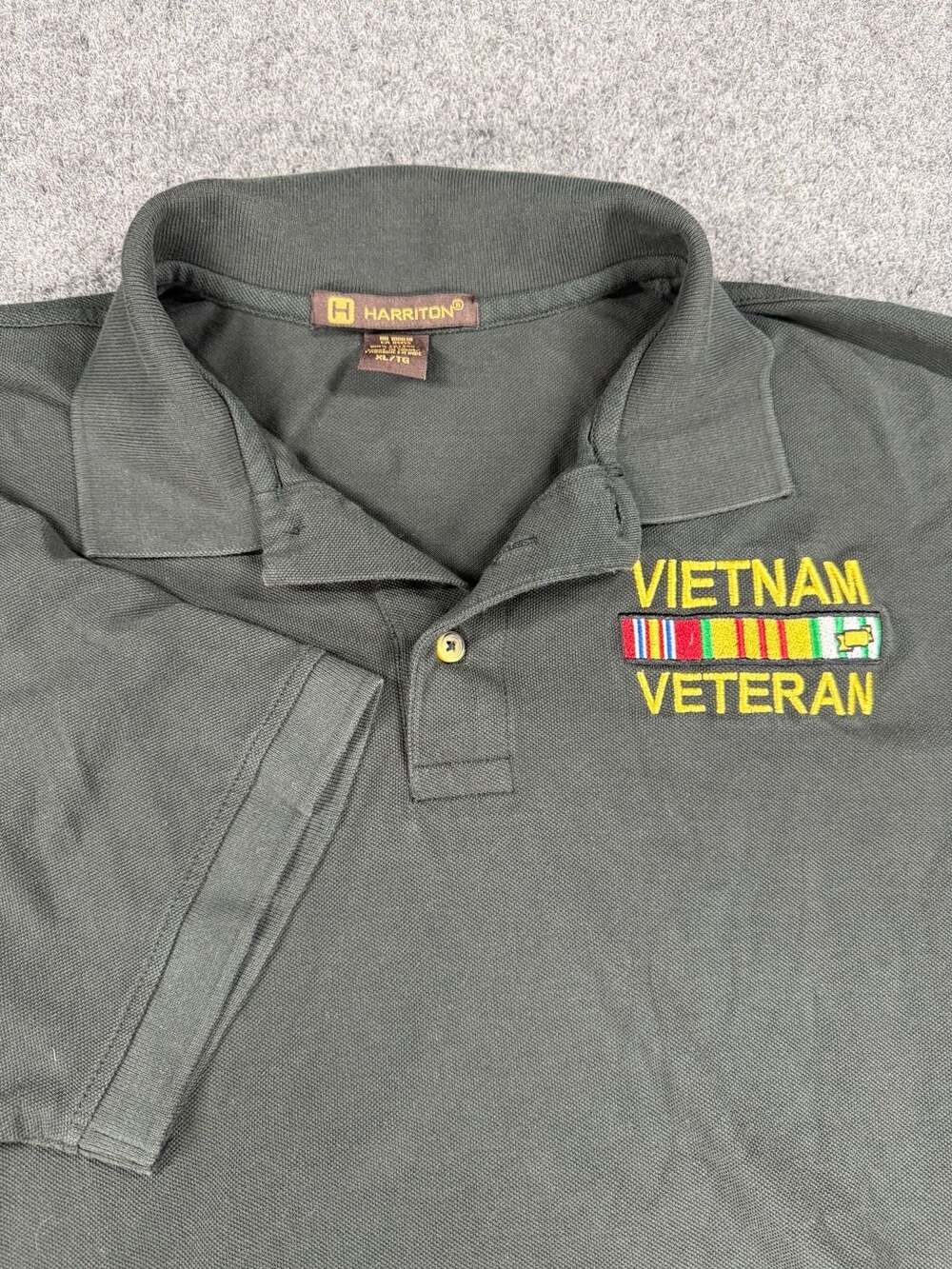 Harriton Vietnam Veteran Embroidered OD Green Polo Shirt